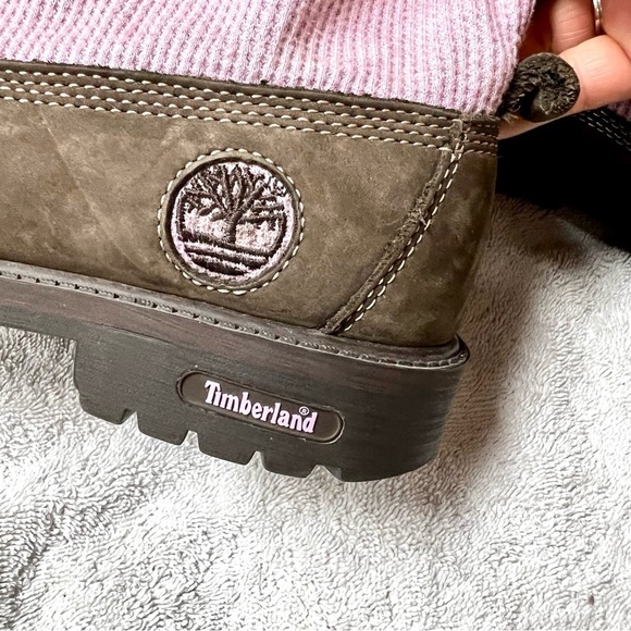 Timberland Roll Top ankle chunky Boots Pink & Brown Big Girl Size 6Y women 8 - Picture 6 of 9